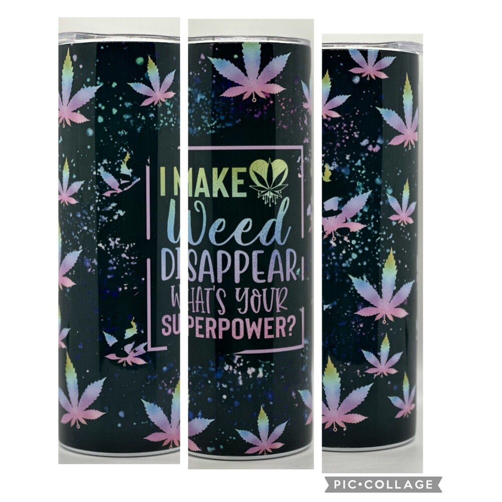 NEW "I Make Weed Disappear" 20 oz. SS Tumbler w/Straw Set & Silicone Tip